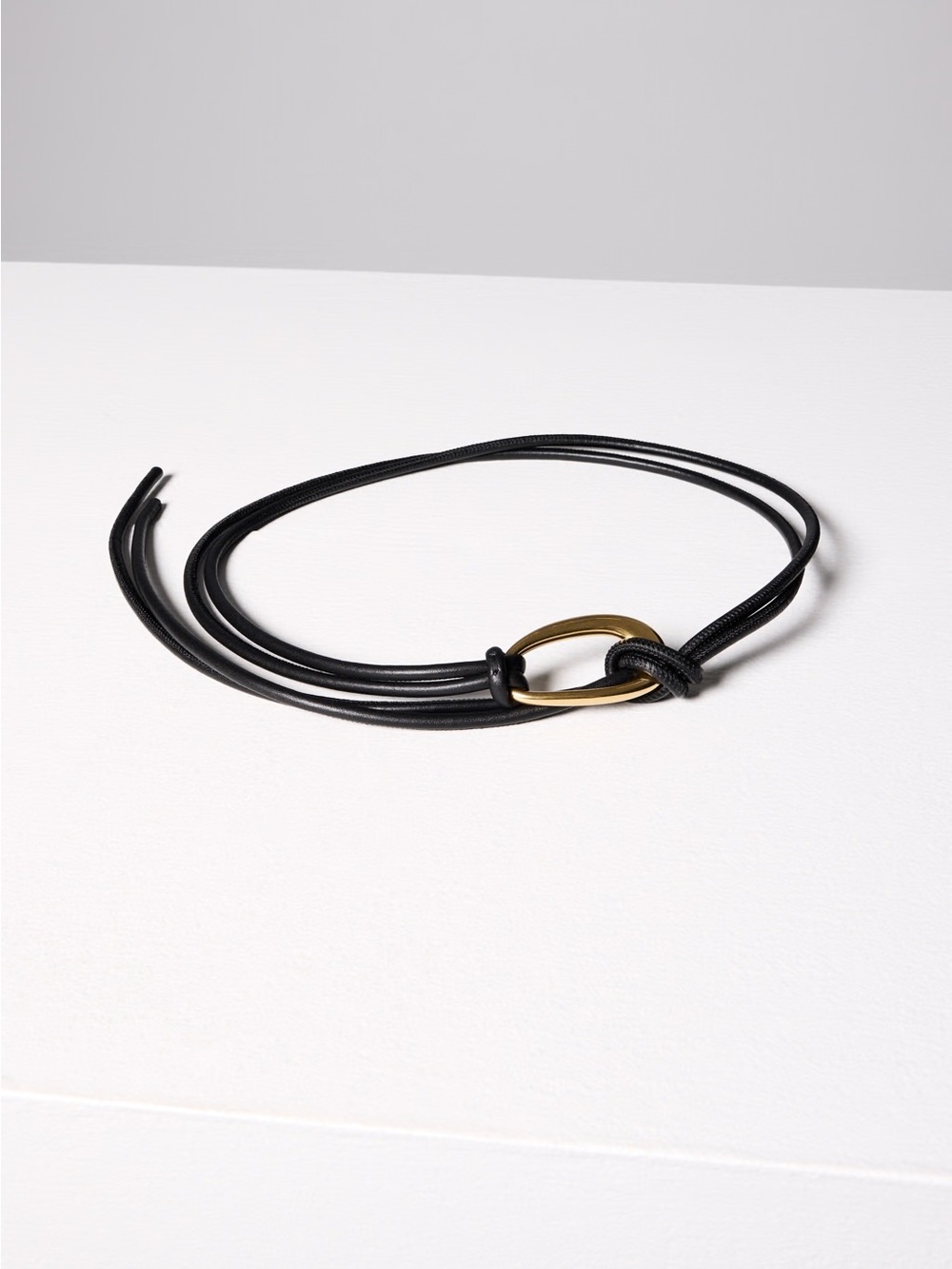 Aritzia Evermore Black Leather Wrap Belt with Brass Oval Ring